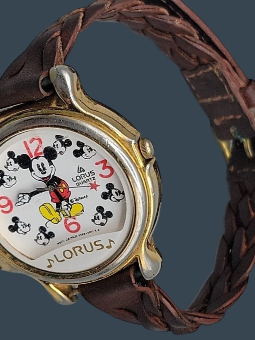 Vtg Lorus Seiko Disney 1990s Mickey Mouse Musical Watch 8" Braided Leather 34mm - Picture 13 of 15